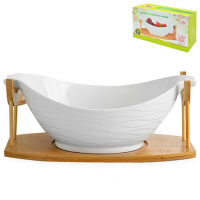 Фруктівниця порцеляна на бамбуковій підставці "White Classic" 12" (31*17*12см)