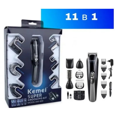 Машинка для стрижки волосся Kemei KM-600 11 в 1 тример, бритва з підставкою 