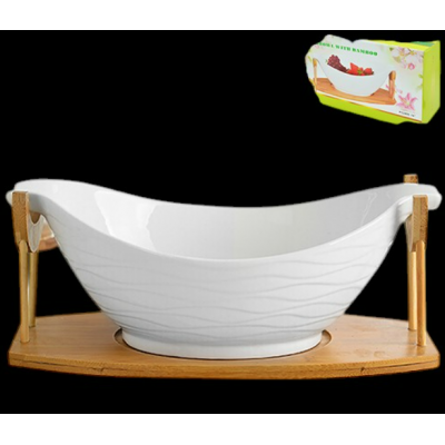 Фруктівниця порцеляна на бамбуковій підставці "White Classic" 12" (31*17*12см)