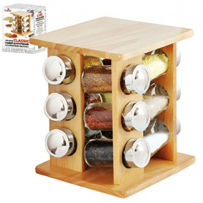 Спецівниця на дерев.підставці "Classic" 12шт/наб 16.5*16.5*24см