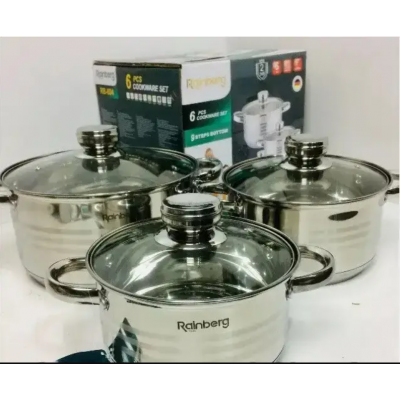 Набір каструль Rainberg RB-605 з 3-х каструль 6,3/7,1/9,4л з кришками з нержавіючої сталі 6 предметів