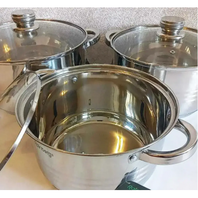 Набір каструль Rainberg RB-605 з 3-х каструль 6,3/7,1/9,4л з кришками з нержавіючої сталі 6 предметів