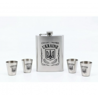  Набір подарунковий Україна: Фляга 8 Oz/ 4 чарки /лійка нержавіюча сталь