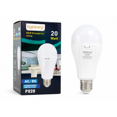 Аварійна LED лампа Rainberg P920 20W AC/DC E27, акумуляторна лампа з резервним живленням при відключенні світла 